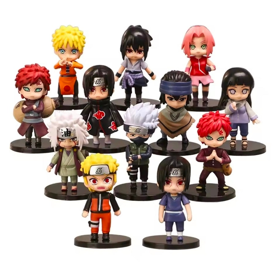 Hot 12pcs/set Anime Naruto Shippuden Hinata Sasuke Itachi Kakashi Gaara Anime FigureQ Version PVC figures